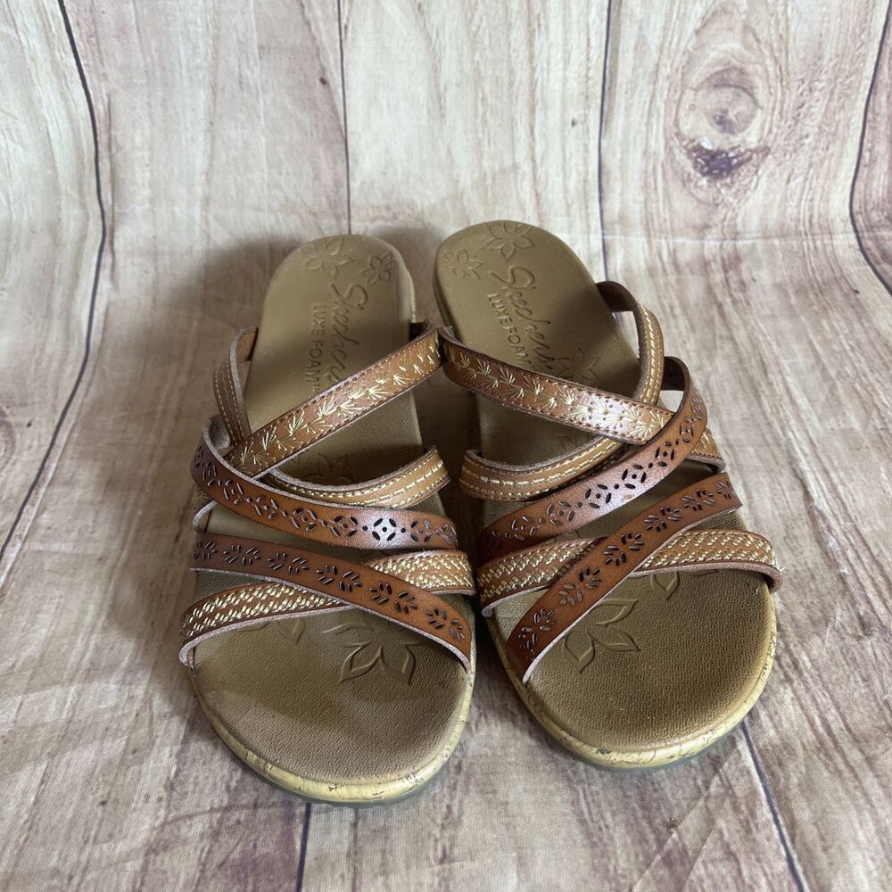 Women’s Skechers Slip On Cork Wedge Size 7-7.5 Strappy Sandal